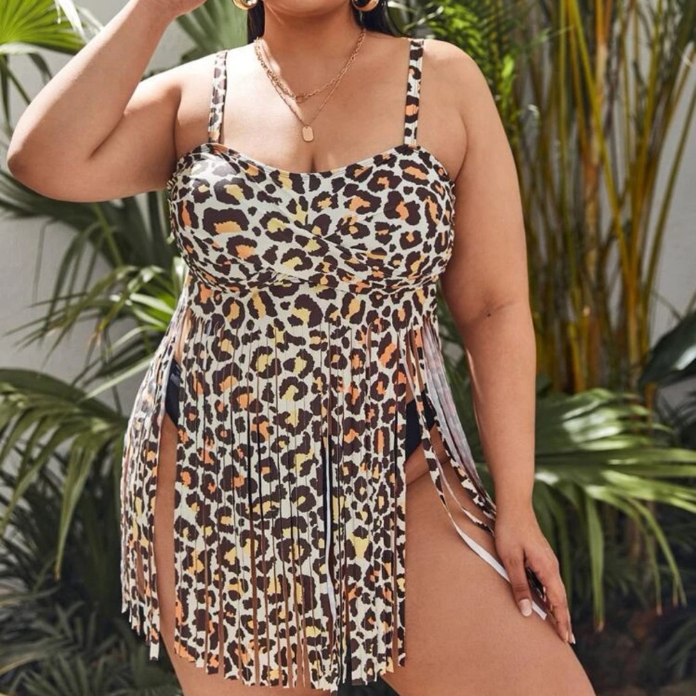 Plus leopard Fringe Hem Bikini Swimsuit - NEVER WORN